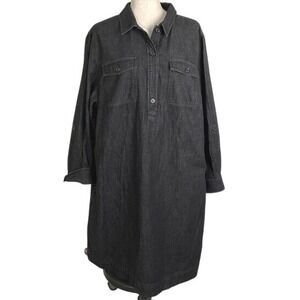 Lauren Ralph Lauren Shirt Dress Women 20W Black Denim Button‎ Casual Comfort